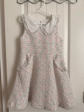 Janie and Jack White Tweed Dress with Pink and Green Flecks